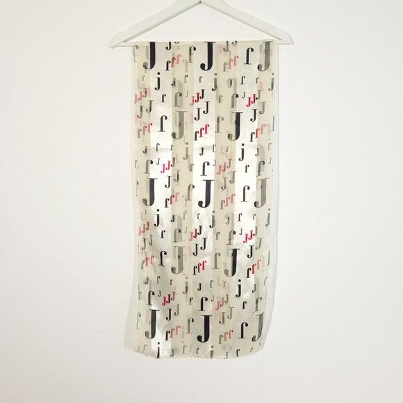 Vintage Novelty Print Alphabet Letter J Silky Sheer Scarf Made in Korea - Picture 2 of 7